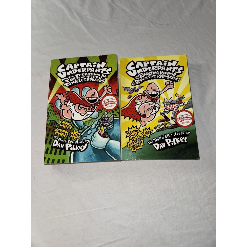Lot 2 Captain Underpants Dav Pilkey Books Tinkletrousers Robo-Boxers Paperback